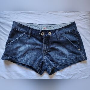 YMI Women's Dark Wash Denim Shorts - Blue and Low Rise (sz 5)